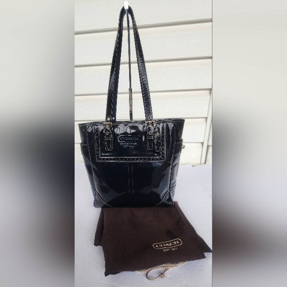 Coach Black Rare Navy Blue Patent Leather Gallery Tote Bag!!! Y2K